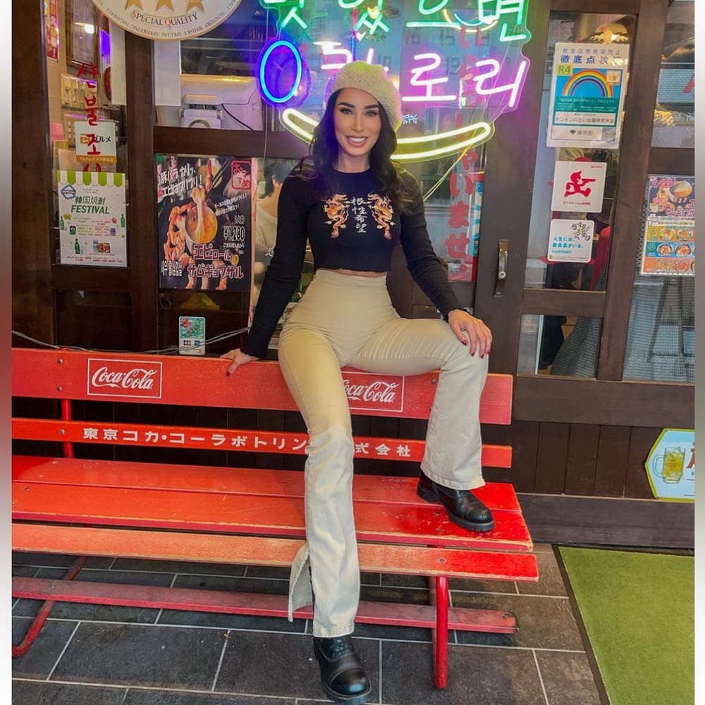 Asian inspired long sleeve crop top